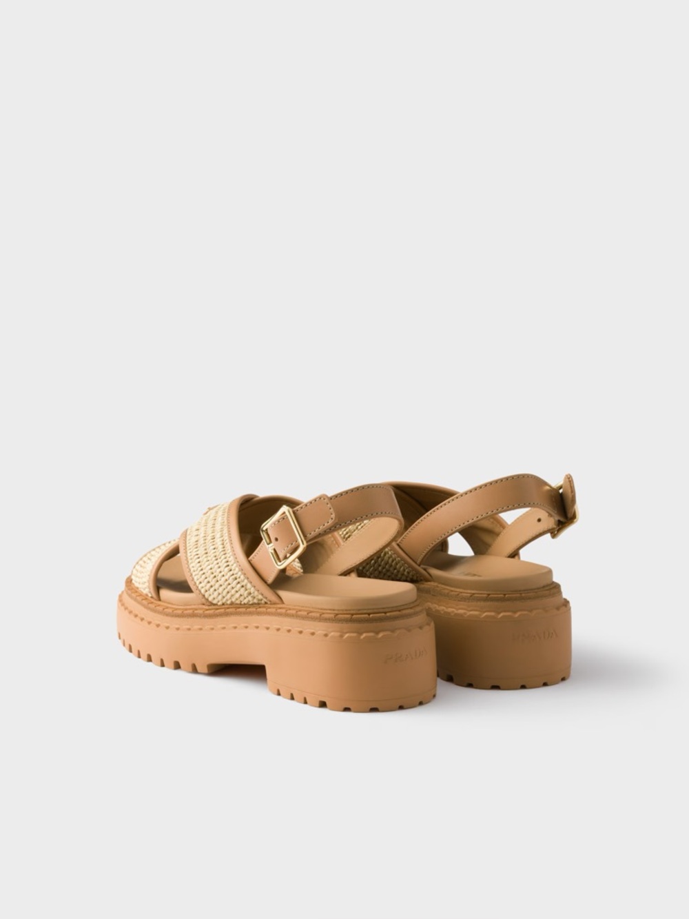 Prada Cream and Tan Raffia Platform Sandals - new in box - Picture 5 of 15